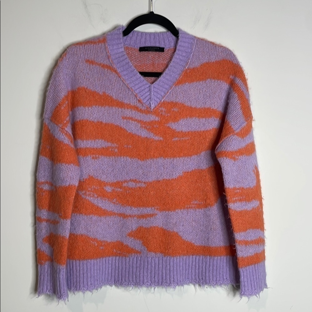 AllSaints | Women’s Tiga Abstract V-Neck Sweater Wool Blend Size XS - Picture 2 of 7